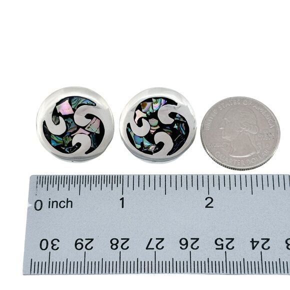 Vintage Mexico Taxco TE-43 Sterling Silver 925 Abalone Inlay Earrings - Picture 5 of 6